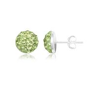 8MM Half Disco Ball Sterling Silver Stud Earrings - GREEN PERIDOT. 8-GP