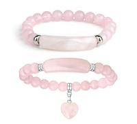 8mm Healing Crystal Beads Stretch Bracelet Pink Love Rose Quartz Bracelet Good Luck Energy Chakra Stone Beaded Bangle Jewelry Gifts for Women Mom