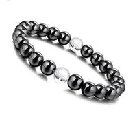 8mm Hematite Round Beads Clear Crystal Gem Stretch Therapy Bracelet