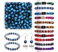 8mm Lake Blue Tiger Eye Glass Beads with Storage Box,100 Pcs Round Gemstone Crystal Glass Beads for Jewellery Making, DIY Bracelet Necklace Earring and Crafting