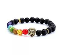 8mm Lava Agate Lion Head Metal Distance Natural Stone Beads Bracelet-2
