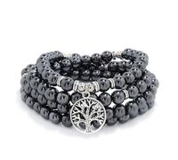 8mm Mala Beads 108 Meditation Bracelet Necklace with Tree of Life Charm (Hematite)