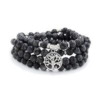 8mm Mala Beads 108 Meditation Bracelet Necklace with Tree of Life Charm (Labradorite)