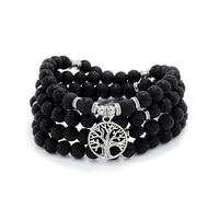 8mm Mala Beads 108 Meditation Bracelet Necklace with Tree of Life Charm (Lava)