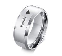 8mm Men Customise Name Ring - Free Engrave Stainless Steel Classical Simple Plain Wedding Band Rings Personalised Rings Gift for him,Promise Ring Wedding Band (Silver, 9- R 1/2)