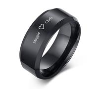 8mm Men Customise Name Ring - Free Engrave Stainless Steel Classical Simple Plain Wedding Band Rings Personalised Rings Gift for him,Promise Ring Wedding Band (Black, 12- X 1/2)