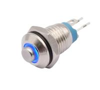 8mm Momentary Metal Push Button Switch ON OFF High Ring 3V 12V DC 220V AC Red Green Blue LED Illuminated Pushbutton Switch 1Pcs(Blue LED,110V-220V)