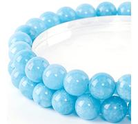 8mm Natural Blue Jades Chalcedony Round Bead - 45PCS Bulk Gemstone Beads for Jewelry Making, DIY Bracelets, Necklaces - Includes Crystal Stretch Cord
