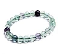 8mm Natural Colorful Fluorite Quartz Crystal Transparent Stretch Charm Round Bead Bracelet