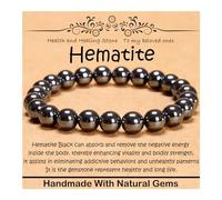 8mm Natural Healing Gemstone Bracelet Handmade Yoga Stretch Elastic Bracelet Stress Relief Crystal Jewelry for Men and Women (8mm, Hematite)