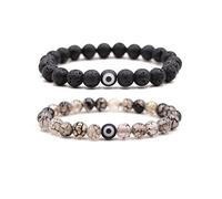 8mm Natural Stone Chakra Bead Elephant Evil Eye Stretch Bracelets Lukcy Protection Lava Rock Healing Balancing Stress Relief Yoga Bracelet for Women and Men, 7.2 inches, Stone, no gemstone