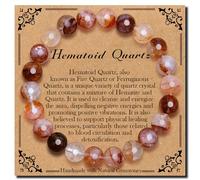 8mm Natural Stretch Hematoid Quartz Bracelet for Unisex, Handmade Elastic Healing Crystal Gemstone Bracelet Yoga Stress Relief Gift for Men Women