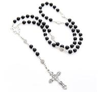 8mm Purple Pearl Beads Catholic Rosary Glass Beaded Acrylic String Necklace White Ceramics Bead Rosary Miraculous Medal Crucifix Cross Gift for Women Girls, Acrylic, Pearl