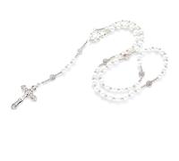 8mm Purple Pearl Beads Catholic Rosary Glass Beaded Acrylic String Necklace White Ceramics Bead Rosary Miraculous Medal Crucifix Cross Gift for Women Girls, Acrylic, Pearl