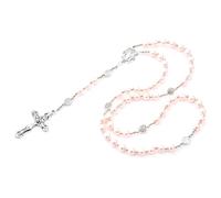 8mm Purple Pearl Beads Catholic Rosary Glass Beaded Acrylic String Necklace White Ceramics Bead Rosary Miraculous Medal Crucifix Cross Gift for Women Girls, Acrylic, Pearl