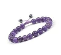 8mm Rose Quartz Amethyst Braided Ajustable Beaded Bracelet Natural Gem Crystal Gift for Men Women(A)