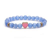 8mm Round Bead Stretch - Natural Stone Love Heart Good Luck Beaded Gift for Her (Color : Light Blue, Size : Red)