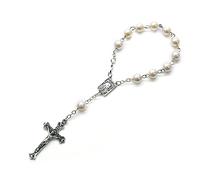 8mm Small Baptism Rosary Pearl Rosary Beads Finger Baptism Rosaries for Christening Weddings Baby Shower Party Favor Finger Rosaries Catholic Faux Pearls Christening Communion Weddings Party Favor