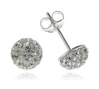 8MM Sparkling White/Clear Austrian Crystal Pave Half Dome Glitter/Disco Ball Stud Earrings/Ear Studs for Women Ladies Girls - 925 Sterling Silver