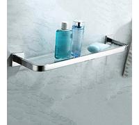 8mm Thick Polished Chrome Bracket Bathroom Shelf - Rectangular Tempered Glass Storage Rack for Stylish Bathroom Organization & Décor