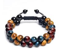 8mm Tiger Eye & Black Obsidian Double-Layer Braided Stone Bracelet, Triple Protection Spiritual Jewelry with