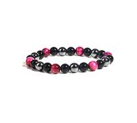 8mm Tiger Eye Stone Black Obsidian Hematite Bracelet Relax Anxiety Beaded Triple Protection Jewelry Bead Stone Chakra Gemstones Bracelets for Women, One Size, Stone, no gemstone