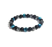 8mm Tiger Eye Stone Black Obsidian Hematite Bracelet Relax Anxiety Beaded Triple Protection Jewelry Bead Stone Chakra Gemstones Bracelets for Women, One Size, Stone, no gemstone
