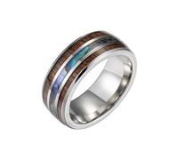 8mm Titanium with Wood Inlay Wedding Band Ring for Men Real Comfort Fit Promise Engagement Band Silver High Polished Blue Center Tungsten Band Unique Fashion Men's Ring Size 10