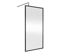 Balterley 8mm Toughened Safety Glass Wetroom Screen With Support Bar: 1000mm, Black