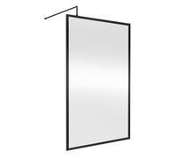 8mm Toughened Safety Glass Wetroom Screen & Support Bar, 1200mm - Black