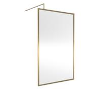 8mm Toughened Safety Glass Wetroom Screen & Support Bar, 1200mm - Brushed Brass