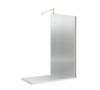 8mm Toughened Safety Glass Wetroom Screen & Support Bar, 1850mm x 800mm - Brushed Brass