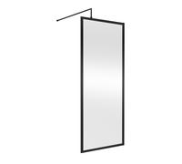 8mm Toughened Safety Glass Wetroom Screen & Support Bar, 760mm - Black