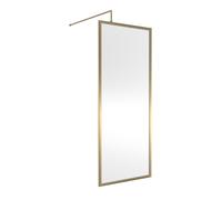 8mm Toughened Safety Glass Wetroom Screen & Support Bar, 800mm - Brushed Brass