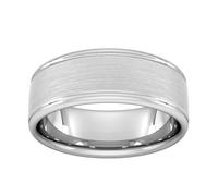 8mm Traditional Court Heavy Matt Centre With Grooves Wedding Ring In 18 Carat White Gold - Ring Size V