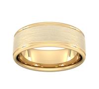 8mm Traditional Court Heavy Matt Centre With Grooves Wedding Ring In 9 Carat Yellow Gold - Ring Size V