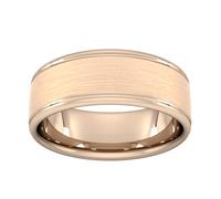 8mm Traditional Court Standard Matt Centre With Grooves Wedding Ring In 18 Carat Rose Gold - Ring Size R