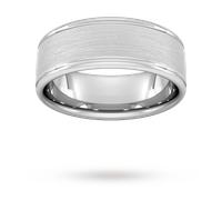 8mm Traditional Court Standard Matt Centre With Grooves Wedding Ring In 9 Carat White Gold - Ring Size V