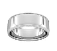 8mm Traditional Court Standard Milgrain Edge Wedding Ring In 18 Carat White Gold - Ring Size P