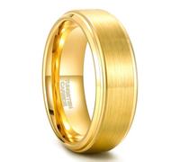 8MM Tungsten Brushed Plain Wedding Ring for Men Step Edge, Gold, Size L 1/2