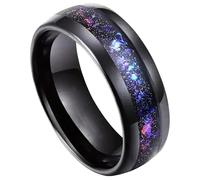 8Mm Tungsten Ring For Men, Black Polished With Rainbow Texture, Sizes 6-13, Wear-Resistant, Hypoallergenic, Perfect For Weddings