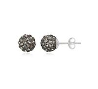 8MM UNISEX Sparkly Pave Glitter/Disco Ball Sterling Silver Stud Earrings/Ear Studs for Women Men Ladies Girls - Round Silver Earrings - GREY BLACK DIAMOND