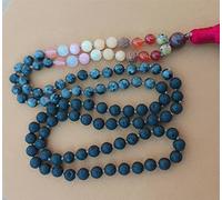 8mm Volcanic Stone 108 Beads Tassel Knotted Necklace Pray Buddhism Meditation Bead#22285