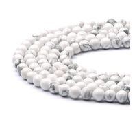 8mm White Turquoise Round Gemstone Beads, 47-50pcs Loose Smooth Healing Power Stone Beads for Bracelet Necklace Jewellery Making and DIY Crafts, 1 Strand 15.5"