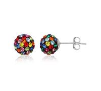 8MM WOMENS Sparkly Disco Ball Sterling Silver Stud Earrings - MULTICOLOUR