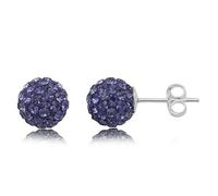8MM WOMENS Sparkly Pave Glitter/Disco Ball Sterling Silver Stud Earrings/Ear Studs for Women Ladies Girls - Round Silver Earrings - PURPLE TANZANITE