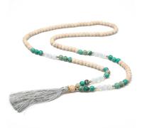 8mm Wooden Beads Emperor Stone Opal Beaded Necklace 108 Tassel Pendant