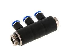 8mm x G1/2'' 3-way Manifold Push-in Fitting with Male Threads Brass/PA 66 NBR Rotatable