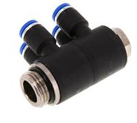 8mm x G1/2'' 4-way Manifold Push-in Fitting with Male Threads Brass/PA 66 NBR Rotatable