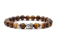 8mm Yellow Tiger Eye Beaded Bracelet Men Silver Buddha Head Charm Bracelet Natural Stone Beads Buddha Bead Bracelet Unisex Fashion Buddha Bracelet